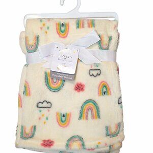 Baby By Bon Bebe Rainbow Clouds Raindrops Security Lovey Blanket 30" X 36" NEW